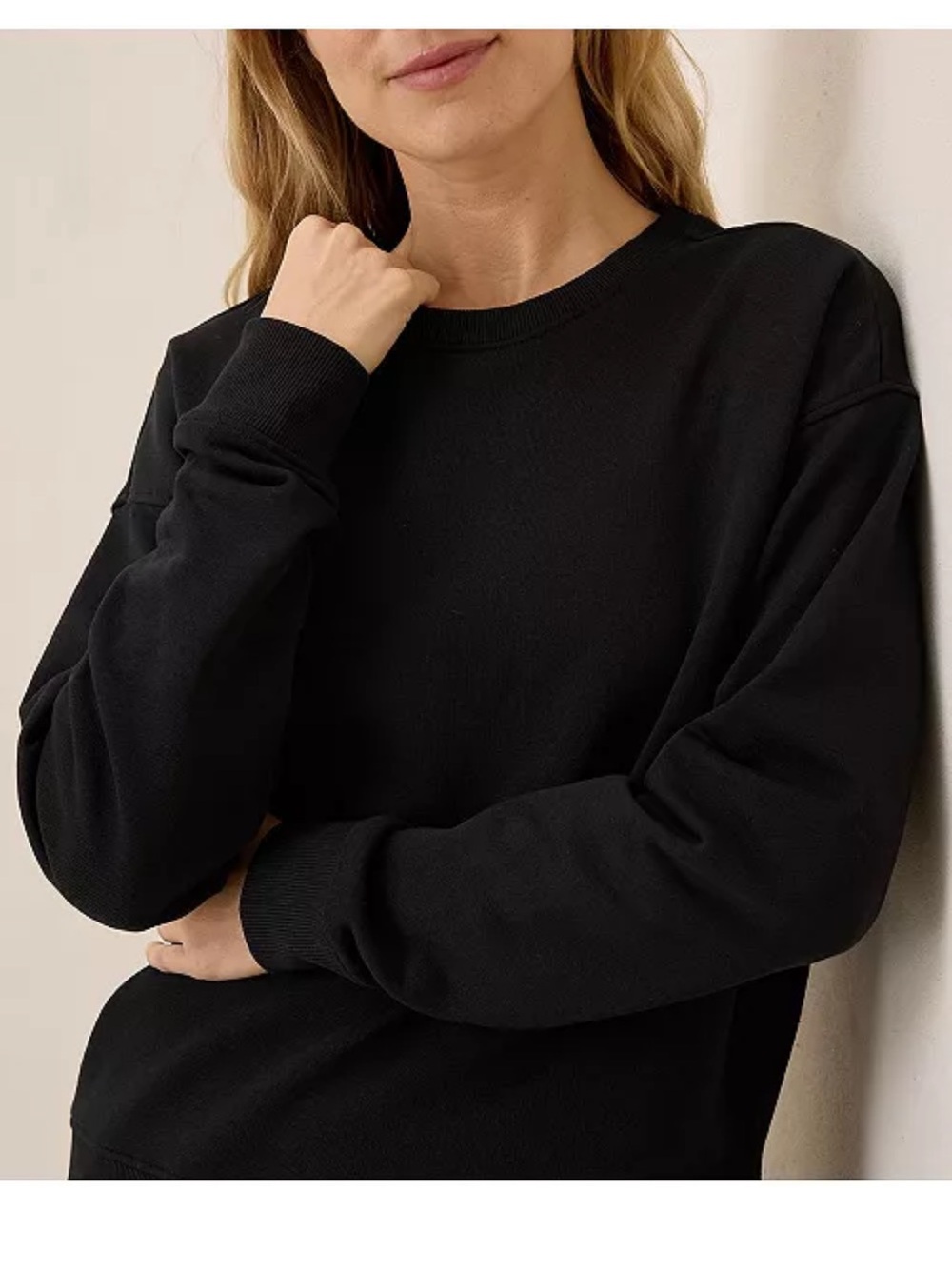 New Pact women’s cloud brushed cotton fleece crew sweatshirt black L